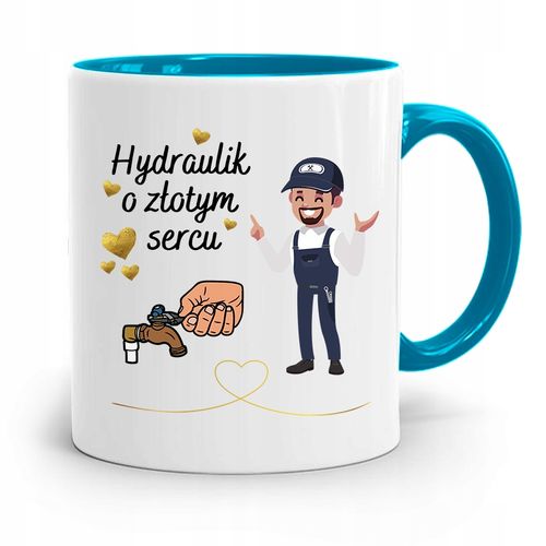 Kubek Błękitny Prezent Dla Hydraulika Złotym Sercu Z Nadrukiem Ze Zdjęciem na Arena.pl