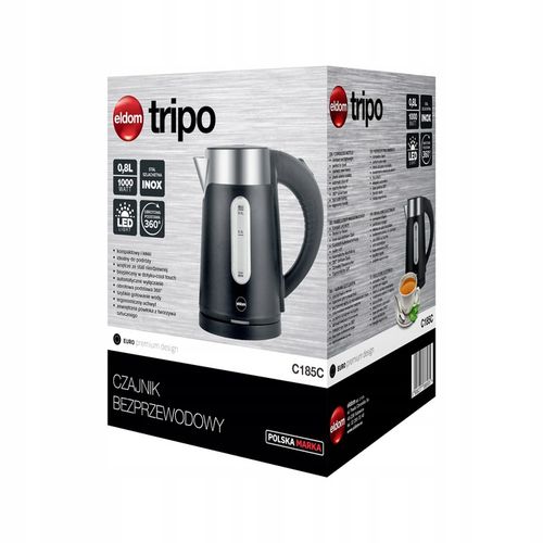 CZAJNIK ELEKTRYCZNY BEZPRZEWODOWY 0,8L CZARNY MAŁY TURYSTYCZNY 1000 W na Arena.pl