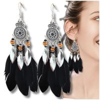 Kolczyki etniczne długie boho wiszące pióra czarne