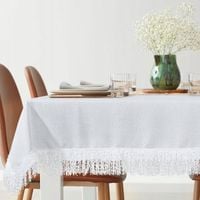Elegancki obrus na stół JASPER 140x180 biały frędzle glamour dekoracyjny