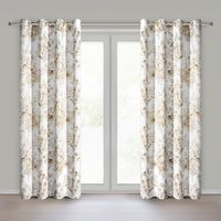 Zasłona gotowa OLENI 140x250 beż złoty kwiaty zaciemniająca przelotki