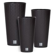 3 Donice Rattan Wysokie Okrągłe Brązowe 47 57 76cm