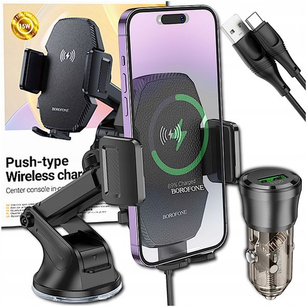 UCHWYT SAMOCHODOWY Z ŁADOWARKĄ INDUKCYJNĄ 15W DO TELEFONU +KABEL ŁADOWANIEM zdjęcie 1