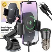 UCHWYT SAMOCHODOWY Z ŁADOWARKĄ INDUKCYJNĄ 15W DO TELEFONU +KABEL ŁADOWANIEM