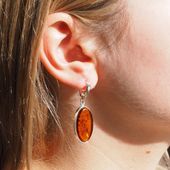 Kolczyki - koniakowy Bursztyn owalny i srebro