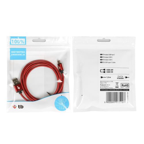 TB Kabel USB-USB C 1.5m czerwony sznurek na Arena.pl