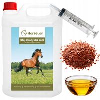 OLEJ LNIANY DLA KONI 5L zdrowy świeży NAJLEPSZY + strzykawka 60ml gratis