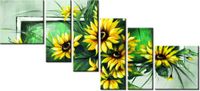100CM 220CM OBRAZ 6 ELEM SŁONECZNIKI ZIELENI ŚCIENNY