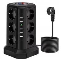 LISTWA ZASILAJĄCA PRZEDUŻACZ OCHRONA ODGROMOWA 12 GNIAZD + 5 PORTÓW USB