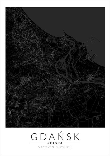 Gdańsk mapa czarna - plakat 29,7x42 cm zdjęcie 1