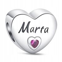 Zawieszka SREBRO 925 Charms Koralik Imię Marta Serce