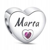 Zawieszka SREBRO 925 Charms Koralik Imię Marta Serce