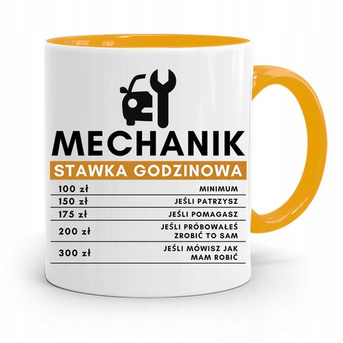 Kubek Żółty Prezent Mechanika Stawka Godzinowa Z Nadrukiem Ze Zdjęciem na Arena.pl
