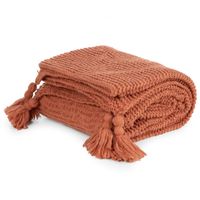 Koc PLED1 130X170 cm ciemno ceglasty mięsisty pled z frędzlami