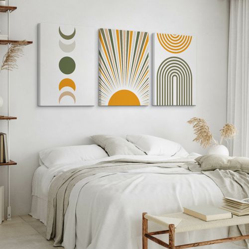 Obrazy Na Płótnie Do Salonu Set Boho Księżyce Słońce Abstrakcja 90cm x 40cm na Arena.pl