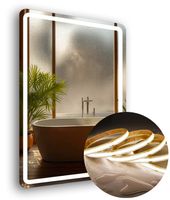 LUSTRO LED ZAOKRĄGLONE ROGI 90x110cm PODŚWIETLANE PIASKOWANE + COB 480 diod
