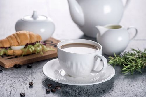 6x BIAŁE FILIŻANKI ZE SPODKAMI 350 ml, DO KAWY porcelanowe Tudor na Arena.pl