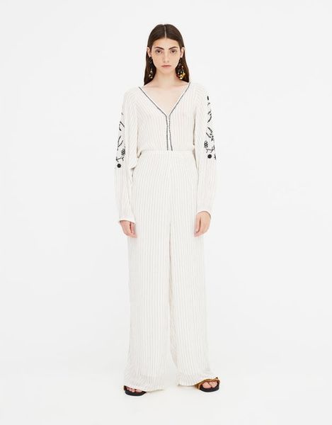 PULL & BEAR KREMOWY KOMBINEZON PASKI HAFTY (M) zdjęcie 1