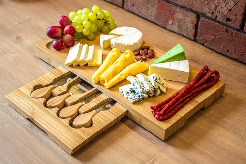 Deska do serów i wędlin bambusowa + zestaw noży na Arena.pl