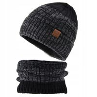 ZESTAW MĘSKI MELANŻ CZARNY SZARY CZAPKA KOMIN KOMPLET ZIMOWY CIEPŁY