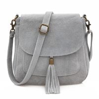 VERA PELLE torebka damska zamszowa listonoszka z klapą V449 j.szara