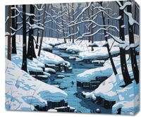 Obraz 70x60cm Rzeka przy Zimowej Porze