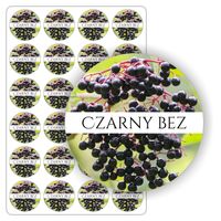NAKLEJKI samoprzylepne kolorowe OWOCE CZARNY BEZ przetwory dżem sok 5cm