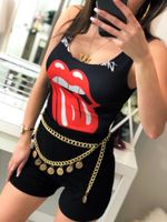 Czarne body na ramiączkach z nadrukiem