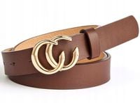 Damski Pasek Elegancki Klamra Złota Skórzany