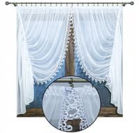 Firana woal biała z gipiurą „woda” 300x150 cm gotowa do kuchni i