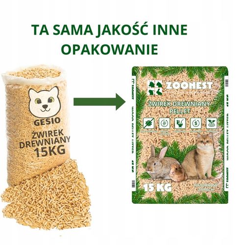 ŻWIREK DREWNIANY PELLET DLA KOTA KRÓLIKA ŚWINKI 15KG JASNY na Arena.pl