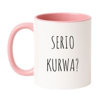 KUBEK "SERIO KURWA?" Wzór - Klasyczny Biało-Różowy 330 ml