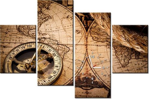 120CM 80CM ZEGAR 4 ELEM MAPA ŚWIATA OBRAZ ŚCIENNY na Arena.pl
