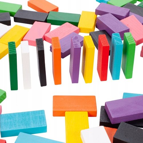 KLOCKI DOMINO KOLOROWE DREWNIANE EDUKACYJNE GRA ZRĘCZNOŚCIOWA 200 ELEMENTÓW na Arena.pl