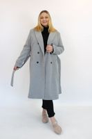 Popielaty Klasyczny Dwurzędowy Płaszcz Damski Zimowy 36