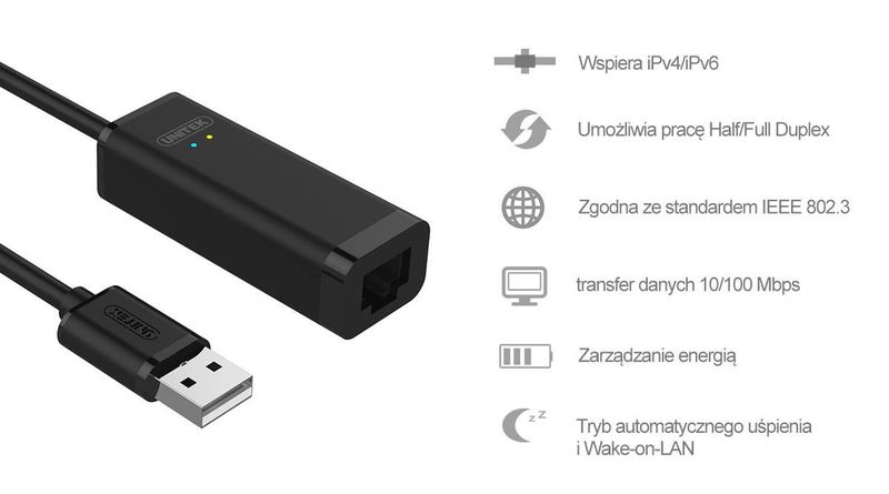 Unitek Y-1468 adapter USB-Ethernet 10/100Mbps zdjęcie 4