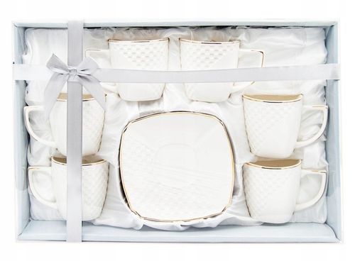 Serwis kawowy zestaw filiżanek ze spodkiem 240 ml 6+6 porcelanowy na Arena.pl