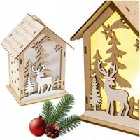Lampiony Drewniane adwentowy na roraty dla dzieci podświetlany domek LED 16