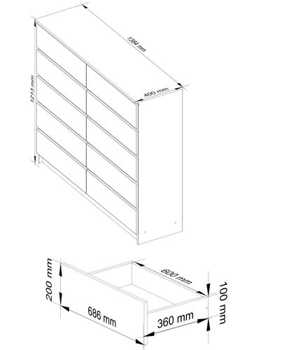 KOMODA K 140 cm 10 SZUFLAD SONOMA na Arena.pl