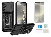 Etui pancerne do SAMSUNG GALAXY S24 Slide Ring czarny + folia ochronna TPU