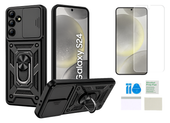Etui pancerne do SAMSUNG GALAXY S24 Slide Ring czarny + folia ochronna TPU