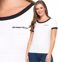 T-shirt Koszulka Damska Bawełna Slim Fit z Napisami Biło-Czarna MORAJ - L