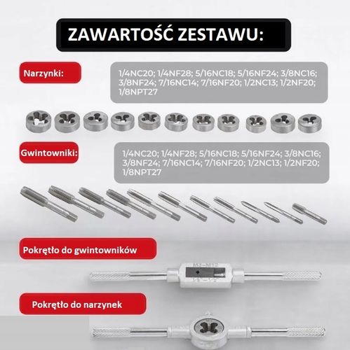 ZESTAW GWINTOWNIKÓW I NARZYNEK CALOWYCH 24EL. JBC na Arena.pl