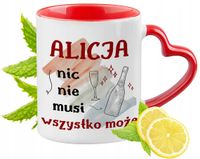 Dla Alicji Kubek Czerwony Z Uszkiem W Kształcie Serca Na Prezent