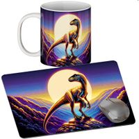 ZESTAW KUBEK + PODKŁADKA - DINOZAURY - PREZENT WIELE WZORÓW + IMIĘ