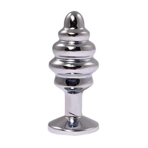 silver small ribbed butt plug with pink crystal na Arena.pl