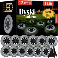 LAMPA SOLARNA OGRODOWA LAMPKI LED GRUNTOWE DYSK CZUJNIK ZMIERZCHU 12 DYSKÓW
