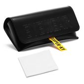 Czarne etui okularowe na magnes EYEWEAR z żółtą tasiemką + Ściereczka