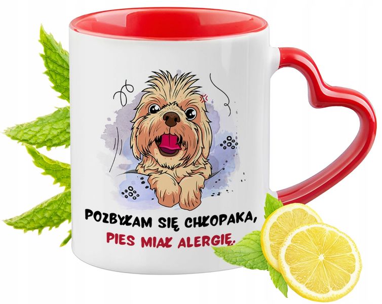 Pies Pieski Kubek Czerwony Z Uszkiem W Kształcie Serca Na Prezent zdjęcie 1