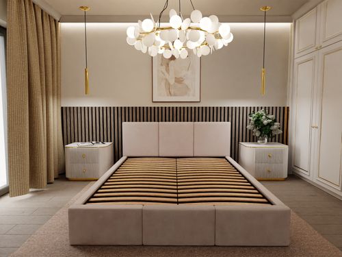 ŁÓŻKO TAPICEROWANE DO SYPIALNI 120x200 ŁÓŻKO PODWÓJNE Z POJEMNIKIEM KREMOWE na Arena.pl